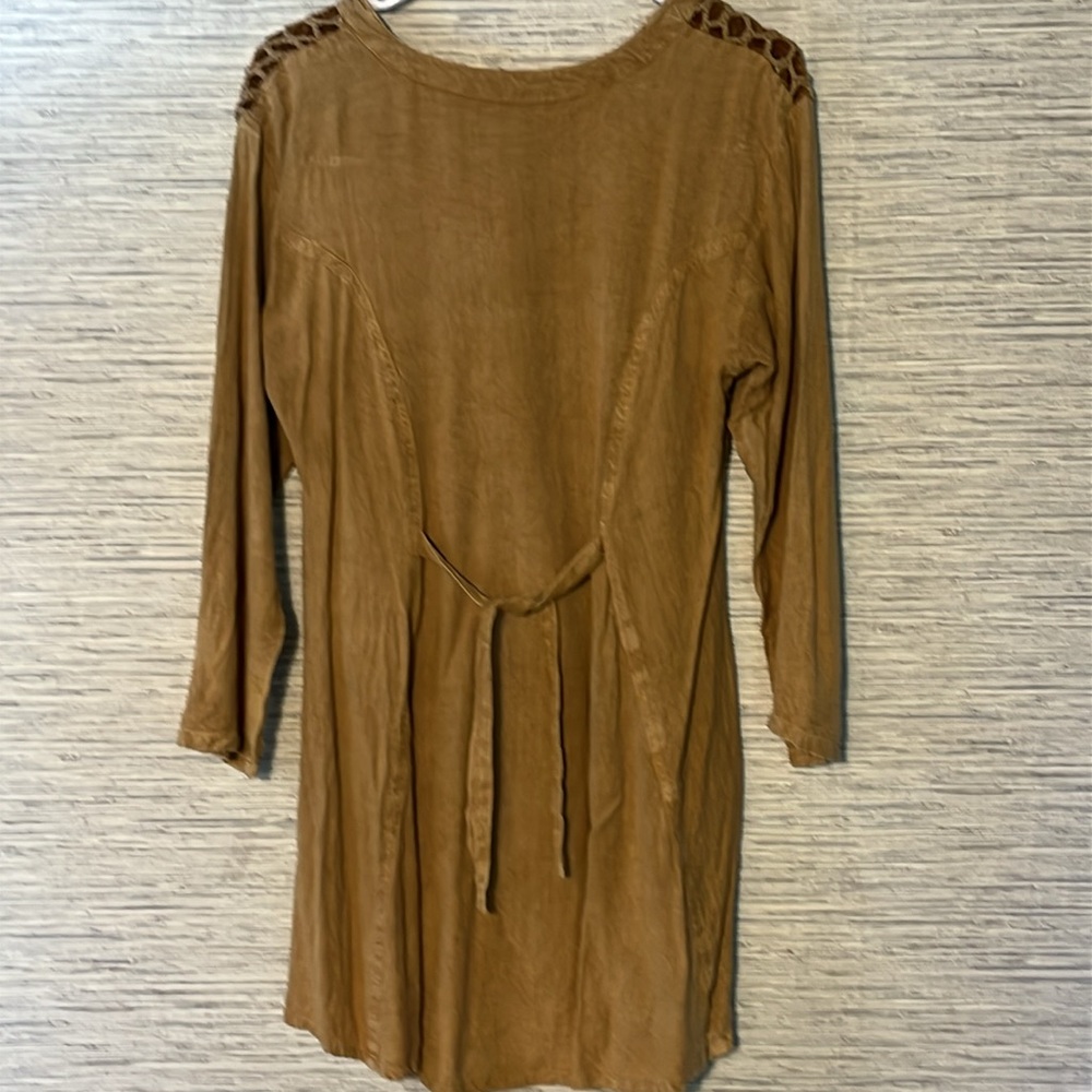 Meetu Magic Mustard Brown Boho Tunic Top Free Size | Embroidered Rayon Y2K (768) - Picture 8 of 8